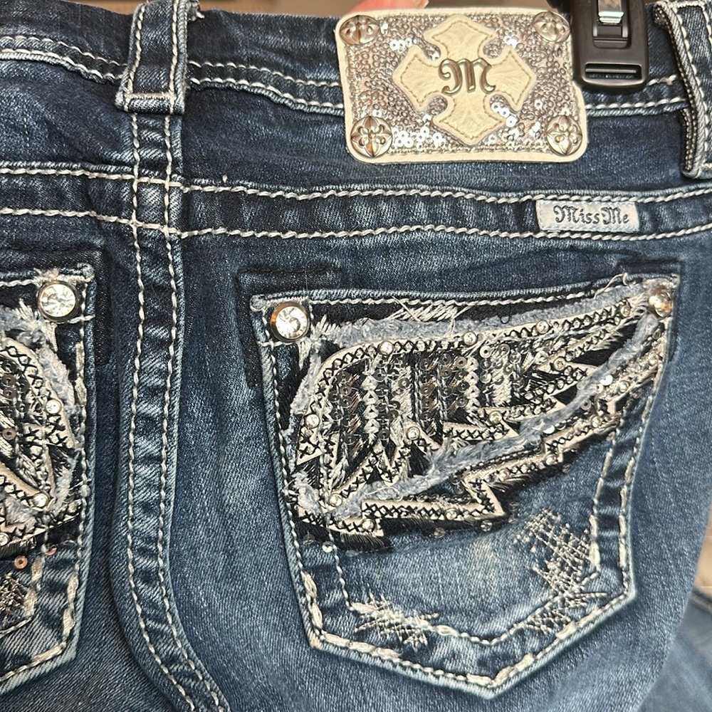 🎀 Miss Me Standard Boot Silver Sequined Embellished Angel Wing Back Pockets